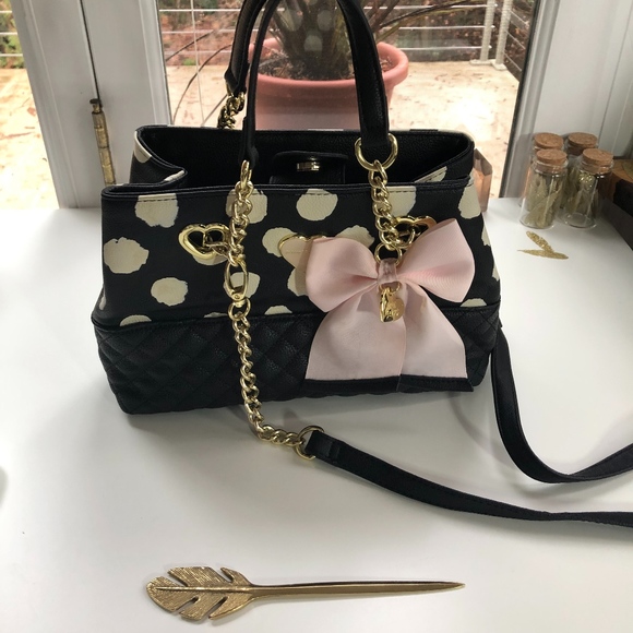 Betsey Johnson Black and Cream Polka Dot Purse Pin - Picture 3 of 4